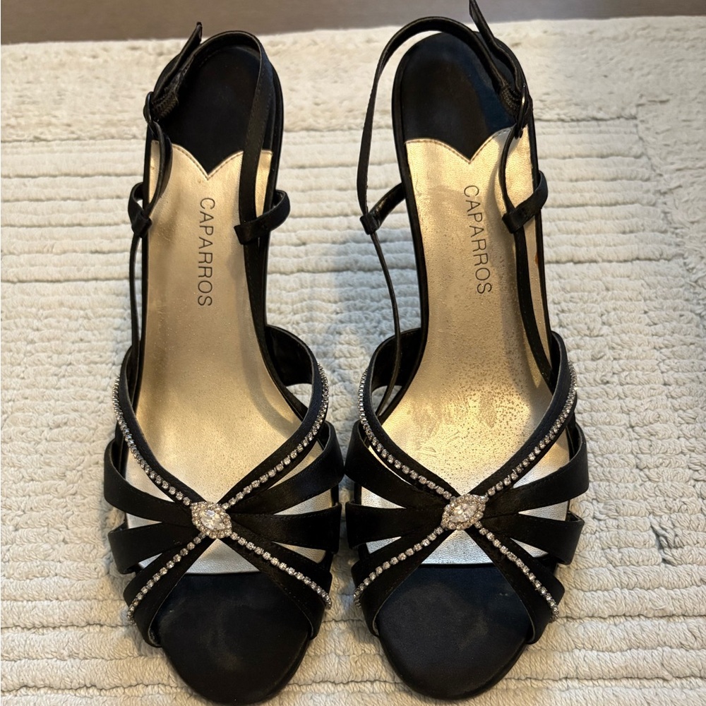 Evening Sandals - Black w/rhinestone detail